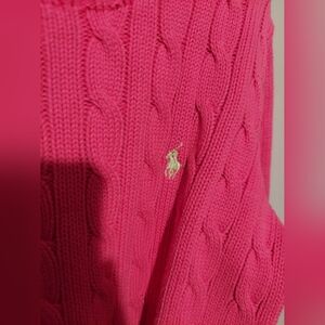 Ralph Lauren Sport  Cable Knit Sweater Crew Neck Pink Youth Girl Sz Small Pony